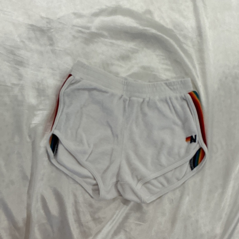 Aviator Nation White Shorts with Colorful Stripes